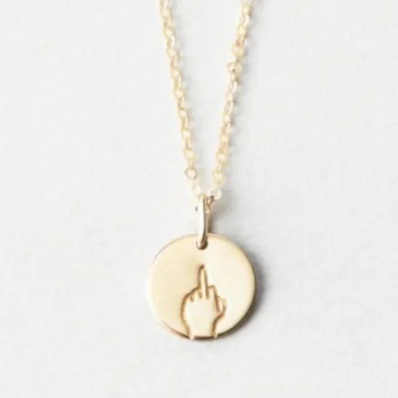 "Nope" Sign Language Gold Charm Disc Necklace - Picture 1 of 10